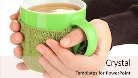  Presentation with female - Cool new theme with wheather - cup with knitted thing backdrop and a  colored foreground
