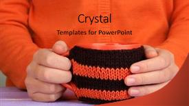  Presentation with female - Audience pleasing PPT theme consisting of wheather - cup with knitted thing backdrop and a  colored foreground