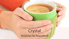  Presentation with female - Colorful PPT theme enhanced with wheather - cup with knitted thing backdrop and a lemonade colored foreground