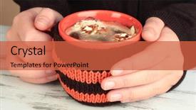  Presentation with female - Presentation having wheather - cup with knitted thing background and a  colored foreground