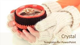  Presentation with female - Audience pleasing presentation theme consisting of wheather - cup with knitted thing backdrop and a  colored foreground