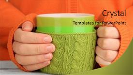  Presentation with wooden - Presentation design featuring wheather - cups with knitted things background and a  colored foreground