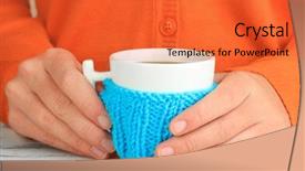  Presentation with knitted knitting needle - Presentation design enhanced with wheather - cups with knitted things background and a  colored foreground