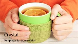  Presentation with knitted knitting needle - Cool new slide deck with wheather - cups with knitted things backdrop and a coral colored foreground