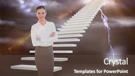  Presentation with strikes - Colorful PPT theme enhanced with wheather - portrait of an elegant businesswoman backdrop and a  colored foreground