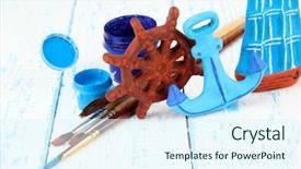  Presentation with hand cute dolls and toy - Theme with wheel anchore - hand made ceramic toys background and a sky blue colored foreground