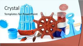  Presentation with hand cute dolls and toy - Presentation design featuring wheel anchore - hand made ceramic toys background and a arctic colored foreground