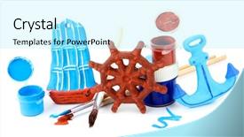  Presentation with hand cute dolls and toy - Audience pleasing PPT theme consisting of wheel anchore - hand made ceramic toys backdrop and a arctic colored foreground