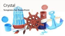  Presentation with hand cute dolls and toy - Presentation theme featuring wheel anchore - hand made ceramic toys background and a sky blue colored foreground