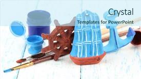  Presentation with ceramic - Cool new PPT theme with wheel anchore - hand made ceramic toys backdrop and a sky blue colored foreground