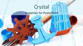  Presentation with ceramic - PPT theme consisting of wheel anchore - hand made ceramic toys background and a cool aqua colored foreground