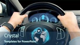  Presentation with car business - Cool new slide set with wheel and driving with globe backdrop and a ocean colored foreground