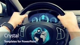  Presentation with navigation - Audience pleasing slide set consisting of wheel and driving with globe backdrop and a navy blue colored foreground