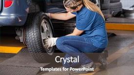  Presentation with female mechanic - Cool new presentation with wheel at auto repair shop backdrop and a gray colored foreground