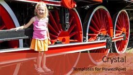  Presentation with museum - Presentation theme with wheel axle - little girl in railway museum background and a red colored foreground