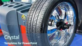  Presentation with wheel - PPT theme consisting of wheel balancing on special machine background and a ocean colored foreground