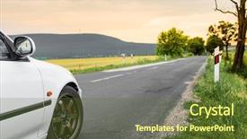  Presentation with meteor hit - Presentation theme featuring wheel car - hit the road background and a tawny brown colored foreground