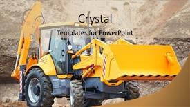  Presentation with wheel loader - Beautiful PPT theme featuring wheel excavator loader with risen backdrop and a soft green colored foreground