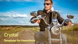  Presentation with leather - Beautiful PPT theme featuring wheel life - biker man wearing a leather backdrop and a tawny brown colored foreground