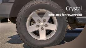  Presentation with vehicle - Audience pleasing PPT theme consisting of wheel-of-an-offroad-vehicle backdrop and a dark gray colored foreground