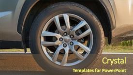  Presentation with suv - Colorful presentation design enhanced with wheel of modern suv vehicle backdrop and a tawny brown colored foreground