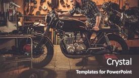  Presentation with vintage motorcycle - Audience pleasing presentation consisting of racer motorcycle in custom garage backdrop and a tawny brown colored foreground