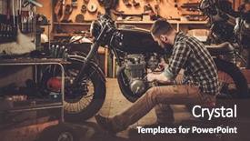  Presentation with vintage motorcycle - Theme having mechanic building vintage style cafe background and a tawny brown colored foreground