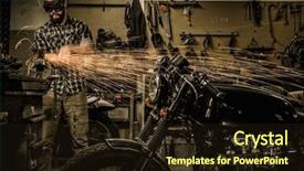  Presentation with vintage motorcycle - Cool new PPT layouts with vintage 60 s - mechanic doing lathe works backdrop and a wine colored foreground