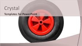  Presentation with tire - Amazing presentation theme having wheelbarrow-spare-wheel-tire-isolated backdrop and a soft green colored foreground