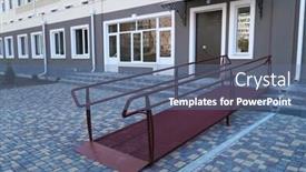  Presentation with city street - Amazing slides having wheelchair-access-ramp-for-entrance backdrop and a ocean colored foreground