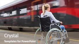  Presentation with wheelchair - Beautiful presentation theme featuring wheelchair at a train backdrop and a gray colored foreground