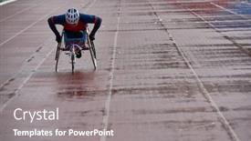 Presentation with athlete - Beautiful presentation theme featuring wheelchair-athletics-disabled-male-athlete backdrop and a gray colored foreground