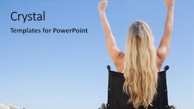  Presentation with bound - Colorful presentation theme enhanced with wheelchair bound blonde sitting backdrop and a light blue colored foreground