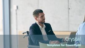  Presentation with business success - Presentation theme having wheelchair-bound-businessman-confidently-leads background and a ocean colored foreground