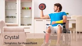  Presentation with traumatic brain injury - Slides consisting of wheelchair lifts - injured man recovering from his background and a coral colored foreground