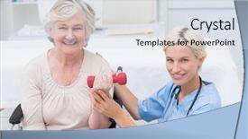  Presentation with nurse - Audience pleasing presentation consisting of wheelchair lifts - portrait of nurse assisting senior backdrop and a  colored foreground