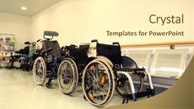 Presentation with business diversity wheel chair - Slide set having wheelchair lifts - wheel chairs parked background and a cream colored foreground