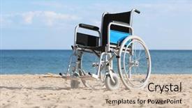  Presentation with care elderly - Colorful theme enhanced with wheelchair on sea coast elderly backdrop and a  colored foreground