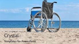  Presentation with elderly care - Presentation theme having wheelchair on sea coast elderly background and a  colored foreground