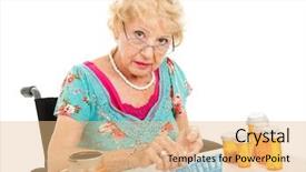  Presentation with medications - Amazing PPT theme having wheelchair sorting her weekly medication backdrop and a coral colored foreground