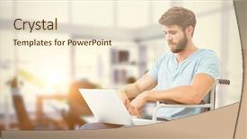  Presentation with board meeting - Slide set featuring wheelchair using computer against board background and a cream colored foreground