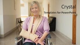  Presentation with moving patient to hospital bed - Presentation having wheelchair with arm in sling background and a coral colored foreground