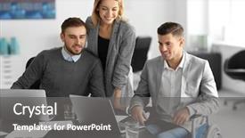  Presentation with body language at workplace - Audience pleasing presentation theme consisting of wheelchair with colleagues at workplace backdrop and a gray colored foreground