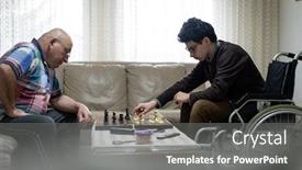 Presentation with grandfather - Colorful presentation design enhanced with wheelchaired-teenage-boy-playing-chess backdrop and a gray colored foreground
