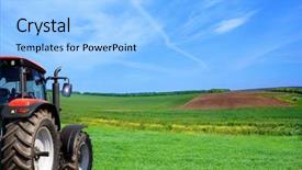  Presentation with tractor - Presentation with wheeled tractor on a green grass background and a light blue colored foreground