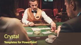  Presentation with gambling - Presentation design with wheels groups people - croupier behind gambling table background and a tawny brown colored foreground