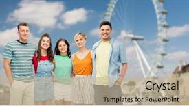  Presentation with travel friends - PPT theme enhanced with wheels groups people - travel tourism and entertainment concept background and a  colored foreground