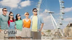  Presentation with travel friends - PPT layouts with wheels groups people - travel tourism and entertainment concept background and a  colored foreground
