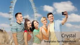  Presentation with tourism selfie - PPT layouts featuring wheels groups people - travel tourism and technology concept background and a  colored foreground