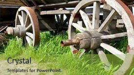  Presentation with old - Cool new PPT theme with wheels of old wooden carriage backdrop and a gold colored foreground